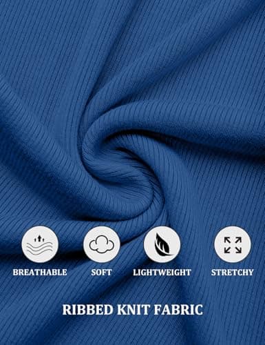 GKBK Women's 2025 Spring Summer Short Sleeve Tops Ribbed Henley Button Slim Fit Basic Casual T Shirts Blouse Trendy Royal Blue XL - Thumbnail 5
