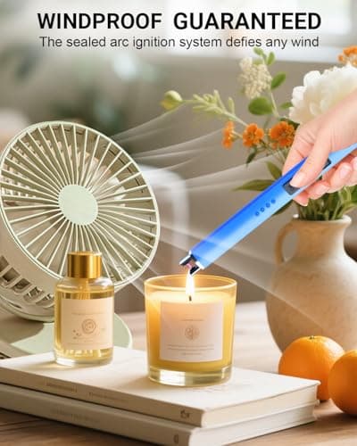 FUKKUDA Electric Candle Lighter with Safety Switch - USB Rechargeable Windproof & Flameless Plasma Arc Lighter for Easter Basket Stuffers (Sapphire Blue) - Thumbnail 3