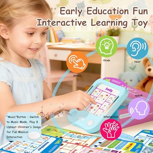 Interactive Educational Learning Tablet Toy for Kids,Screen-Free Phonics Learning Toy with 30 Flash Cards for Alphabets, Numbers, Words, Animals, Learn to Read for Boys Girls 3-5 Years Old, Blue - Thumbnail 6