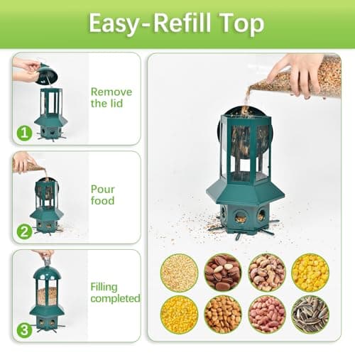 Professional Squirrel Proof Bird Feeders - Sorflife Large Capacity 5.06 lbs, Reliable and Rust Resistant Metal Bird Feeding Station for Prevents Squirrels from Stealing Food and Easy Refilling Green - Thumbnail 6