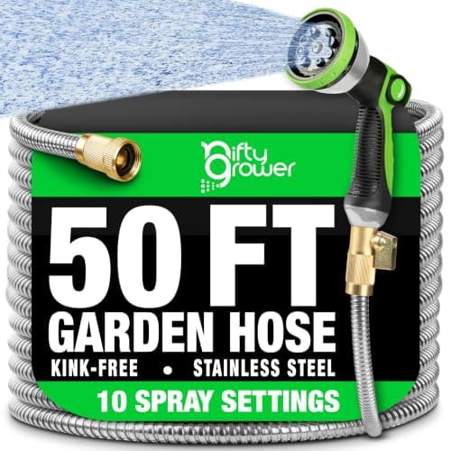 50 FT Garden Hose Stainless Steel Heavy Duty with Spray Nozzle, Lightweight and No-Kink Flexible Water Hose 50 FT with 3/4" Solid Brass Fittings, Metal Waterhose for Outside 50FT, Manguera Para Jardin - Image 1