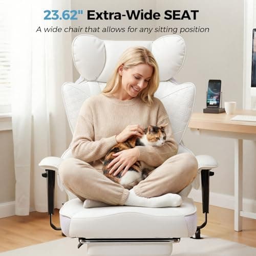 COMHOMA Desk Office Chair Big and Tall Office Chairs Ergonomic Gaming Chairs with Wide Seat Leather High Back Chair with Foot Rest Adjustable Armrests Pocket Spring Lumbar Support - Thumbnail 6