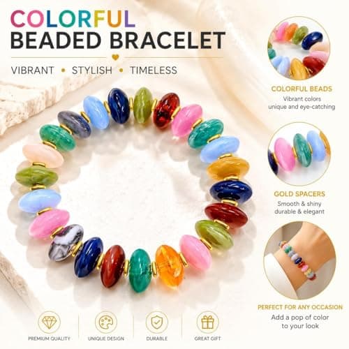 chorfla Beaded Bracelets for Women for Women, Boho Chunky Resin Elastic Stretch Bracelet, Vibrant Summer Beach Jewelry Gift - Thumbnail 2