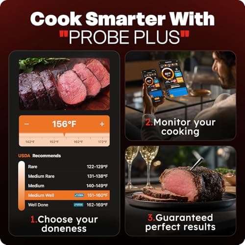 Smart Wireless Meat Thermometer with Ultra-Thin Probe, 6 Sensors Accuracy Digital Food Thermometer 0.5S Instant Read, IP67 Waterproof for BBQ, Grill, Smoker, Oven, Air Fryer,Black - Thumbnail 3