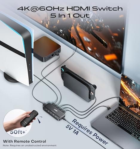 acer HDMI Switch 5 in 1 Out [4K@60Hz, HDMI 2.0, HDCP 2.3, HDR] Switcher with Remote, Supports DTS, Dolby, Work for PS5/Xbox/Switch/Roku/TV Stick/Projector - Thumbnail 2