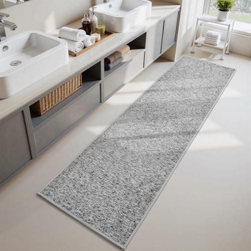 PADOOR Thin Bathroom Runner 24"x48", Braided Bath Mats for Bathroom fits Under Door, No-Slip Rubber Bath Rugs, Machine Washable & Quick Dry Absorbent Bath Mat (Grey) - Image 1