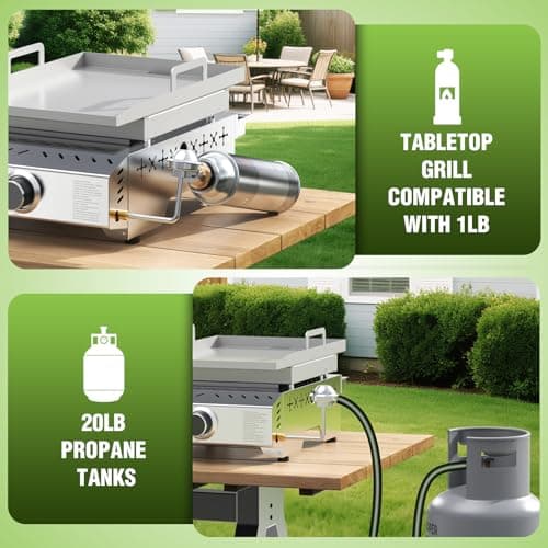 Cowsar Premium Dual-Burner Tabletop Gas Grill | 16,000 BTU Portable Propane Grill with 304 Stainless Steel & Dual Side Shelves – Compact Outdoor BBQ for Patio, Camping, and Backyard Grilling - Thumbnail 5