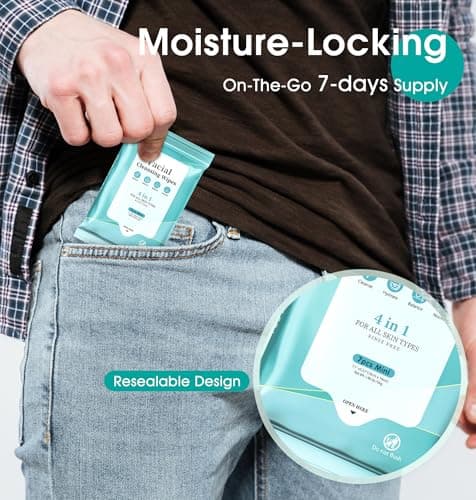 Facial Cleansing Wipes, Tea Tree Oil Extract for Face Cleansing, Salicylic Acid for Acne Treatment, Hydrating Pore Care for Sensitive Skin, Exfoliating & Soothing Double-Sided Cleansing Wipes (28PCS) - Thumbnail 4