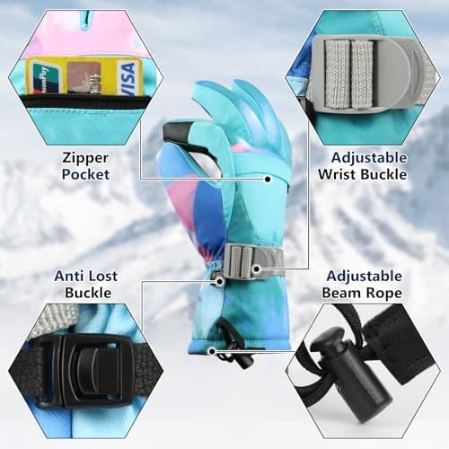 Pnosnesy Ski Gloves,Snow Gloves,Waterproof Cold Weather Winter Gloves for Parent Boys Girls- Cycling, Driving, Running - Thumbnail 4