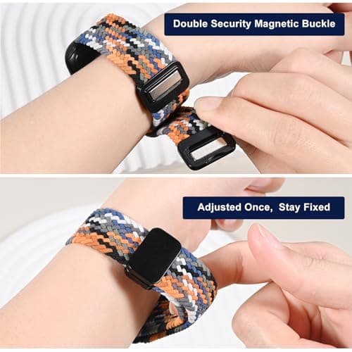 OMECKY Magnetic Braided Loop Band Compatible with Apple Watch Series 11 10 42mm 9 8 7 6 5 4 40mm 41mm for Women Men, Stretchy Nylon Elastic Sport Strap for iWatch SE 1/2/3, Sand Pink-Star Buckle - Thumbnail 3