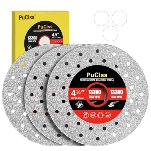 PuCiss 4-1/2 Inch Tile Cutter Diamond Saw Blades for Angle Grinder,7/8" Arbor Multi-Material Cut Off - Grinding Disc for Tile, Glass, Marble, Granite, Angle Grinder & Diamond Saw Blade - 3 Pack