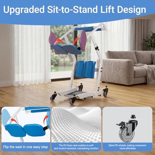 Sit to Stand Lift for Elderly with Wheels, One-Step Stand Assist Aid, Muscle Building, Patient Lift Transfer Chair for Home Care, Elderly Lift Assist Devices for Seniors Adults Disabled, 400 lbs - Thumbnail 2