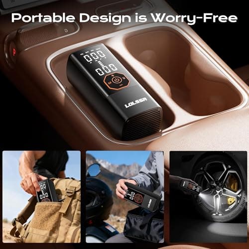 Tire Inflator Portable Air Compressor Air Pump for Car Tires Cordless Electric 180PS for Car, Motorcycle, Bike, Ball, with Tire Gauge Pressure-Black - Thumbnail 5