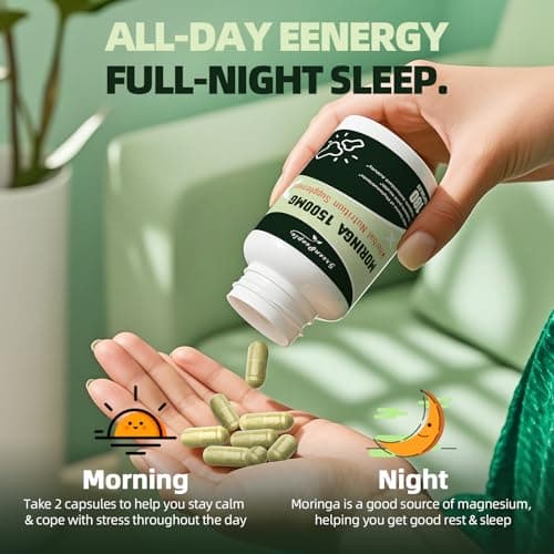 GREENPEOPLE Whole-Leaf Moringa Capsules 1500mg - High Potency 10:1 Moringa Oleifera Leaf Extract - Natural Green Superfood for Energy & Immune Support - Vegan, Non-GMO, Caffeine Free - 180 Count - Thumbnail 4