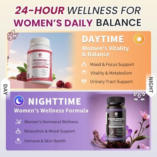 Lukaree Evening Primrose Oil & Cranberry Wellness Duo – Supports Urinary Health, Hormonal Balance, Skin Health, Stress Relief, and Relaxation – Daytime Clarity & Nighttime Calm – 30-Day Supply - Thumbnail 2