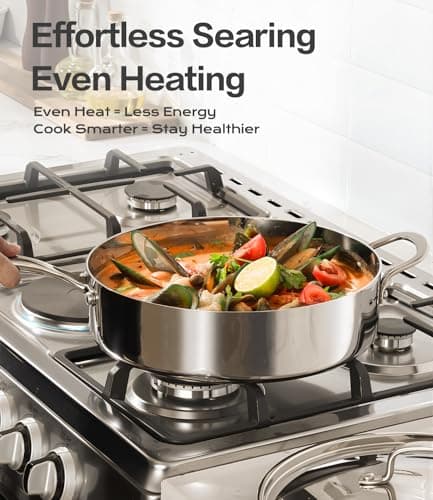 USELUCK 12 Inch Stainless Steel Frying Pan with Lid, 3-Ply Stainless Clad Skillets Fry Pan Fast & Even Heating, Oven Safe Up to 600℉ Dishwash Safe Compatible for All Cooktops Kitchen Cookware - Thumbnail 4