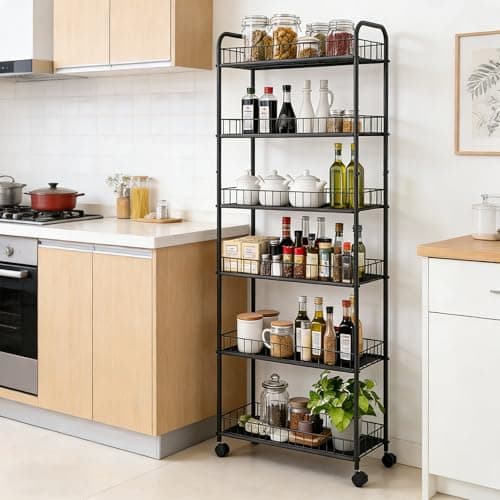 Seadasyoon 10in 6 Tier Slim Storage Cart with Wheels, Narrow Space Rolling Shelving Unit, Metal Wire Mobile Organizer Rack for Kitchen Bathroom Office Laundry - Thumbnail 6