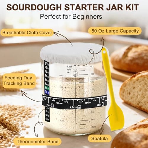 Sourdough Starter Jar, 50 oz Large Sourdough Jar with Time Keeper, Thermometer, Scraper, Wide Mouth Glass Sourdough Starter Kit for Beginners and Professional Bakers - Thumbnail 4