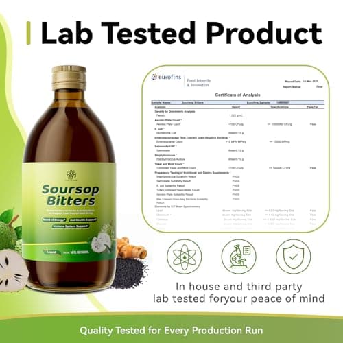 Soursop Bitters Liquid for Digestive Health,Gut Detox&Cleanse,Antioxidant,Immune Support,Skin Health-Pure 15 Herb Guanabana Tea with Black Seed,Moringa & Turmeric,98% High Absorption,Non-GMO 16 fl oz - Thumbnail 6
