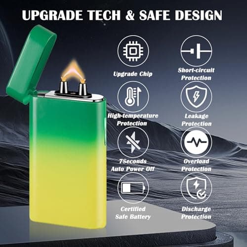 RSBYE Electric Lighter Rechargeable Arc Lighter USB C Electronic Plasma Lighters Metal Chargeable Lighters with LED Dazzling Power Display Design for Outdoor, Camping, BBQ (YellowGreen) - Thumbnail 4
