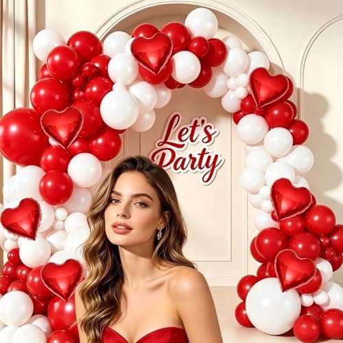 Red White Balloon Garland Arch Kit, 160Pcs Red and White Balloons with Heart Foil Balloons for Romantic Wedding Birthday Party Bridal Shower Valentines Day Decorations - Thumbnail 4