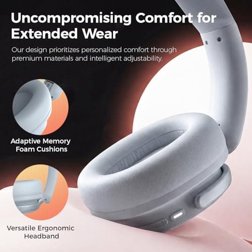 havit Noise Cancelling Headphones Over Ear, Wireless Bluetooth Headphones with 132H Playtime, Fast Charge 5 Min=5H, Foldable, Dual Device, with Mic for Travel Work Office, Blue - Thumbnail 4