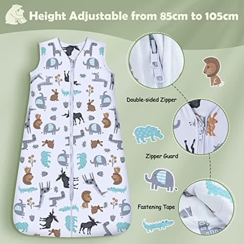 Lictin Baby Sleep Sack 0.5 Tog - 2 Pack Toddler Sleeping Sack 18-36 Months, Summer Baby Sleeping Bag, Sleeveless Baby Wearable Blanket with Adjustable Length and 2-Way Zipper - Thumbnail 2