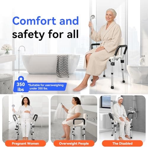 Shower Chair for Inside Shower with Arms and Back, 350 lbs Heavy Duty Shower Seat for Bathtub, 6-Height Adjustable Safety Bath Seat for Seniors, Adults, Handicap and Disabled - Thumbnail 4