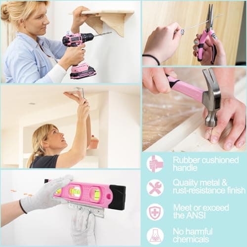 Cordless Drill Set, 293-Piece Household Tool Kit with 20V Electric Drill, Power Drill Sets Repairing Kit, Electric Screwdriver Driver Tool Kit for Home Maintenance, DIY and Crafts(Pink 2026) - Thumbnail 6