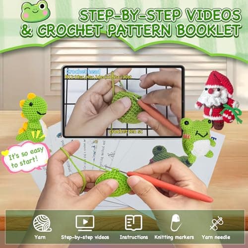 Alutaba 6Pcs Crochet Kit for Beginners, Crochet Animal Kits for Adults with Step by Step Videos Tutorials, Knitting Kit for Crochet Lovers Great Birthday Holiday Gift, DIY Handmade Gifts - Thumbnail 3