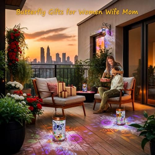 2Pack Solar Outdoor Lanterns Waterproof Butterfly Garden Gifts for Women, Multicolor Solar Outside Lights Lantern for Yard, Backyard, Porch, Mothers Day Gifts for Mom Grandma Wife - Thumbnail 2