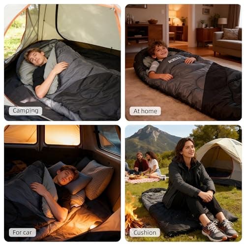 Sleeping Bags for Adults Warm Weather Backpacking Compact Lightweight Camping Sleeping Bag with Compression Sack for Kids Girls Camping Essentials Gear for Hiking Travel Climb Outdoor Indoor 3lb Black - Thumbnail 2