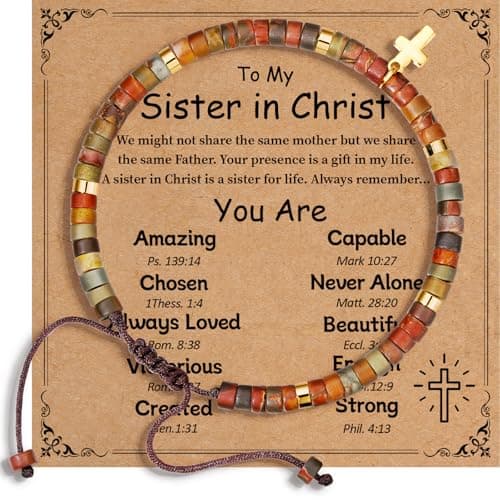 Esrial Cross Bracelet Inspirational Gifts for Women,Healing Natural Stone Bracelets Spiritual Birthday Gifts for Women Sister (Sister in Christ) - Image 1