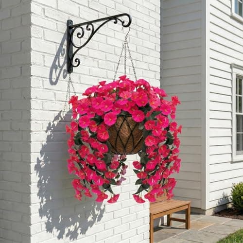 Artificial Flowers for Outdoors Fake Hot Pink Morning Glory Hanging Flower Decoration, 2Pcs Realistic Faux Plants Petunias Long Trailing Vines,Spring Decor for Porch Patio Balcony Planter Yard - Thumbnail 2