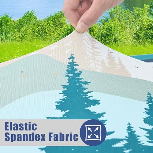 Moosfor Spandex Elastic Fitted Round Tablecloth for 45"-56" Tables, Stretch Washable Reusable Table Cover for Outdoor Picnic, Camping, Dining, Kitchen, Patio and Party, Forest - Thumbnail 3