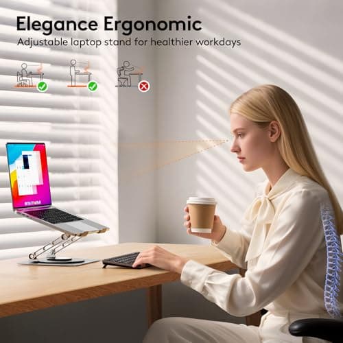 TECKNET Laptop Stand for Desk, 360 Rotating Base, Ergonomic Foldable Computer Stand for Laptop Riser Height Adjustable, Compatible with MacBook Pro, All Laptops 10-17" - Silver - Thumbnail 5