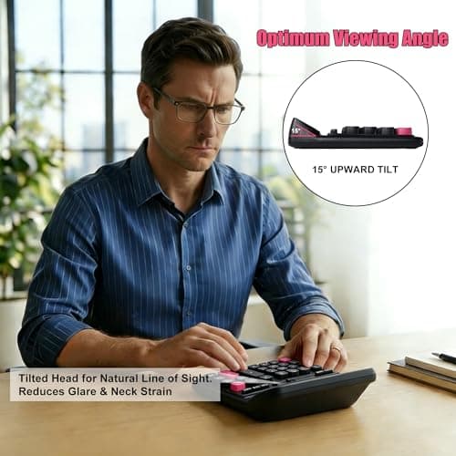 Niodel 12-Digit Desktop Calculator, Modern Color-Clash Aesthetic Design, Dual Power (Solar & Battery), Ergonomic Tilted Large LCD Display for Office, School and Accounting (Black&Red) - Thumbnail 3