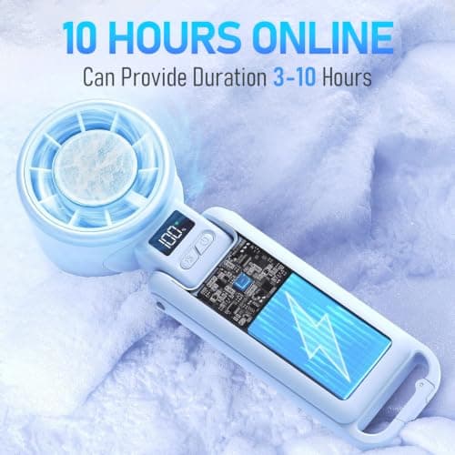 PlayHot Upgraded Portable Handheld Fan with 60°F Ice Cooling, Up tp 12Hrs Personal Fans Portable Rechargeable, 5 Speed 25550RPM Powerful Portables Fan Handheld, Hand/Neck/Desk Fan 3 IN 1(Blue) - Thumbnail 5