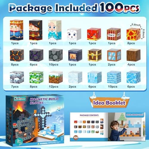 Magnetic Blocks - Build Mine Magnet World Ice Lava Set, Vibrant Colorful Building Blocks with Ultra Magnet Strength for Kids Ages 3-8, STEM Toys Creative Gifts for 3+ Year Old Boys Girls (100PCS/0.8") - Thumbnail 5