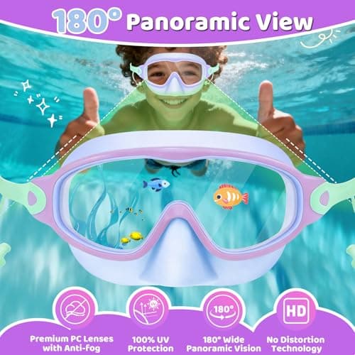 Vvinca Kids Swim Goggles 2 Pack with Nose Cover and Attached Earplugs, Wide View Anti-Fog/UV Swimming Goggles for Age 3-12 Boys Girls, No Leak Pool Water Clear Swimming Goggle for Youth Toddler - Thumbnail 5