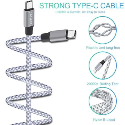 JAHMAI USB C Cable, Nylon Braided USB C to USB c Fast Charging 6ft 3Pack 60W Quick Data Sync Type C Charger Cord for iPhone 17/16/15 Pro Max/17/16/15 Pro/16/15 Plus/17 Air/iPad mini/Galaxy S24/23/22 - Thumbnail 4