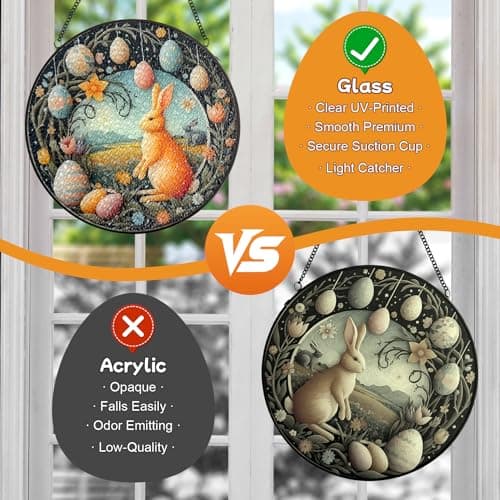 Easter Bunny Stained Glass Window Hanging Suncatcher, Colorful Rabbit with Egg Spring Decor for Home Garden, Animal Glass Art Ornament, Birthday Gift for Women Mom Nana, 7.8 Inch Sun Catcher - Thumbnail 4