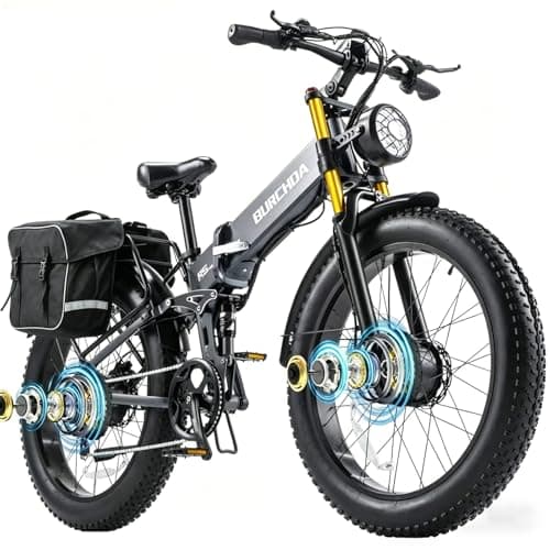 R5 PRO 5000W Peak AWD Dual Motor Electric Bike for Adults 48V 30Ah Battery Up to 90 Miles Long Range 40MPH Mountain E Bikes 26" Fat Tire Off-Road Full Suspension Electric Bicycle, Hydraulic Brakes