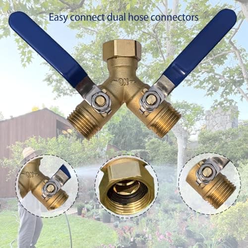 Cbumane Brass Garden Hose Diverter 2-Way Heavy Duty, Y-Valve Hose, Hose splitter,US Gauge Stainless Steel Extended Handle Diverter, 3/4’ GHT Threaded Y-Valve Garden Hose Tap Adapter - Thumbnail 2