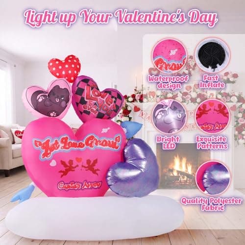 KISSUNY 6.5 FT Giant Valentine Inflatable Hearts Decor, LED Light Up Heart Balloon with Cloud Base, Big Blow Up Yard Decoration for Wedding Proposal, Anniversary, Party - Outdoor & Indoor Use - Thumbnail 3