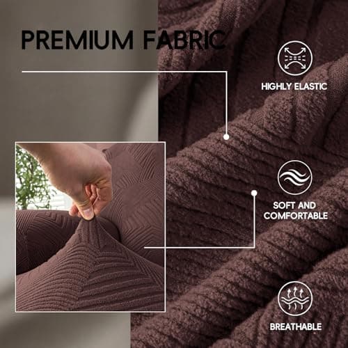 Cushonix Recliner Loveseat Covers,4-Piece Stretch Geometric Strokes Jacquard Reclining Chair Slipcovers,Furniture Protector with Side Pocket,Soft Breathable Couch Cover,2 Seater Chocolate - Thumbnail 3