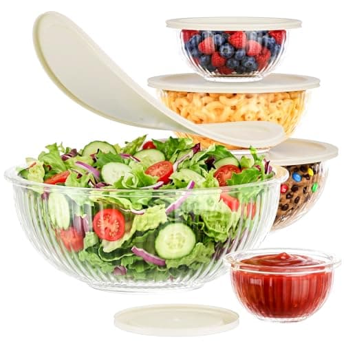 Jelife Glass Mixing Bowls with Lids Sets - 5 Packs Size: 3.7-2.1-1-0.5-0.2QT, Borosilicate Nesting Glass Bowls Containers for Baking, Salad, Meal Prep, Serving, Food Storage,BPA Free & Dishwasher Safe - Image 1