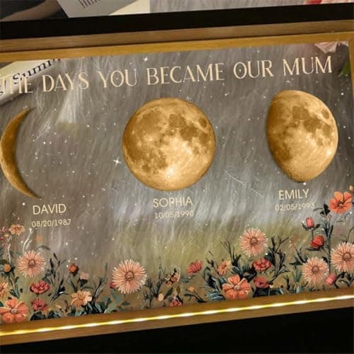 CraffBase Mommy's Universe Light Frame LED Moms Sky Moons Glass Plaque Custom Moms Sky Led Light Box Frame Mothers Day Moon Phase Gifts for Mom Grandma - Thumbnail 4