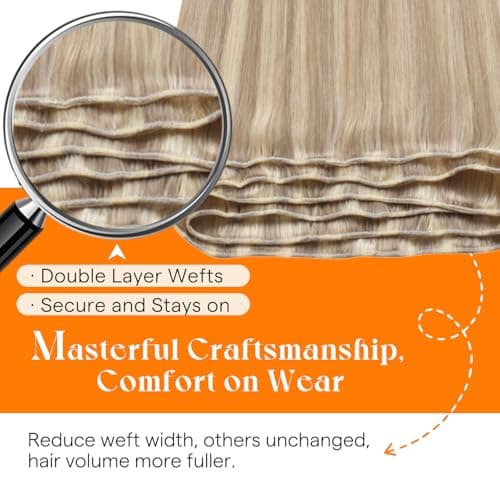 Sunny Hair Sew in Hair Extensions Real Human Hair 18 Inch Double-Wefted Golden Blonde Mix Medium Blonde Highlights Long Straight Add Volume Can be Styled 100G - Thumbnail 4