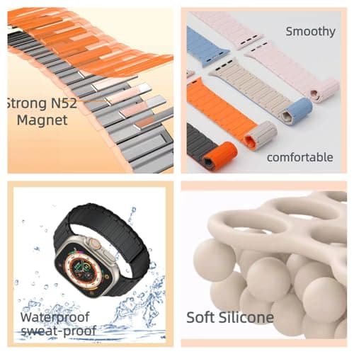 Magnetic Watch Band for Apple Watch Bands Ultra 3/2/1 bands for men women iwatch band 49mm 46mm 45mm 44mm 42mm Sport Silicone Wristband Strong Magnet link Strap for apple watch SE 3/2/1 ,Series 11 10 9 8 7 6 5 4 3 2 1 ,Black - Thumbnail 3